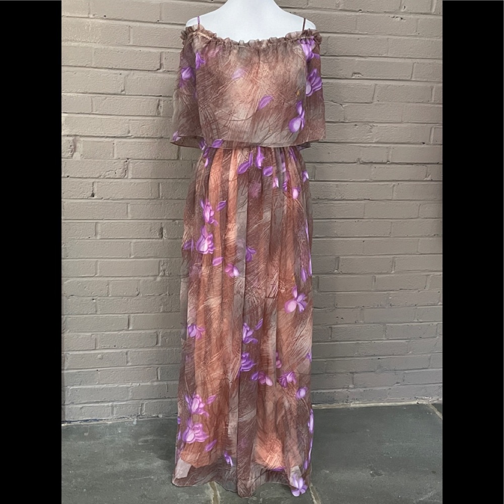 Vintage 70’s Dalani ll floral overlay off shoulder dress XS